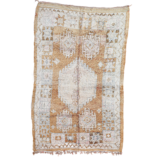 Full view of a handwoven vintage Moroccan runner rug in brown, from the Beni Ourain tribe" (If showing the full rug